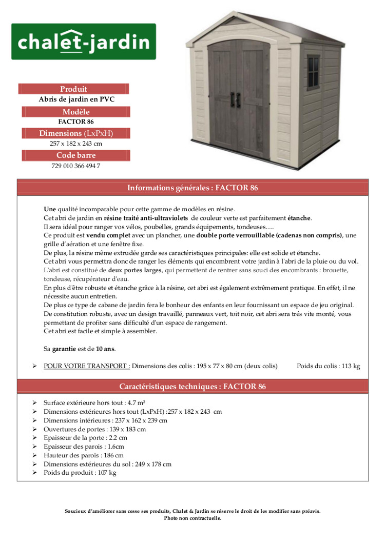 Abri de jardin keter factor 86

