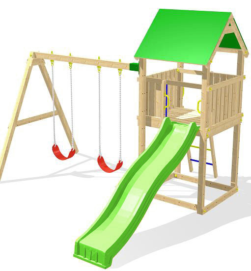 Portique balancoire avec cabane
