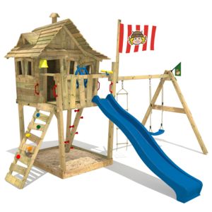 Portique balancoire toboggan cabane

