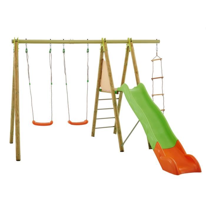 Balancoire bois toboggan metal
