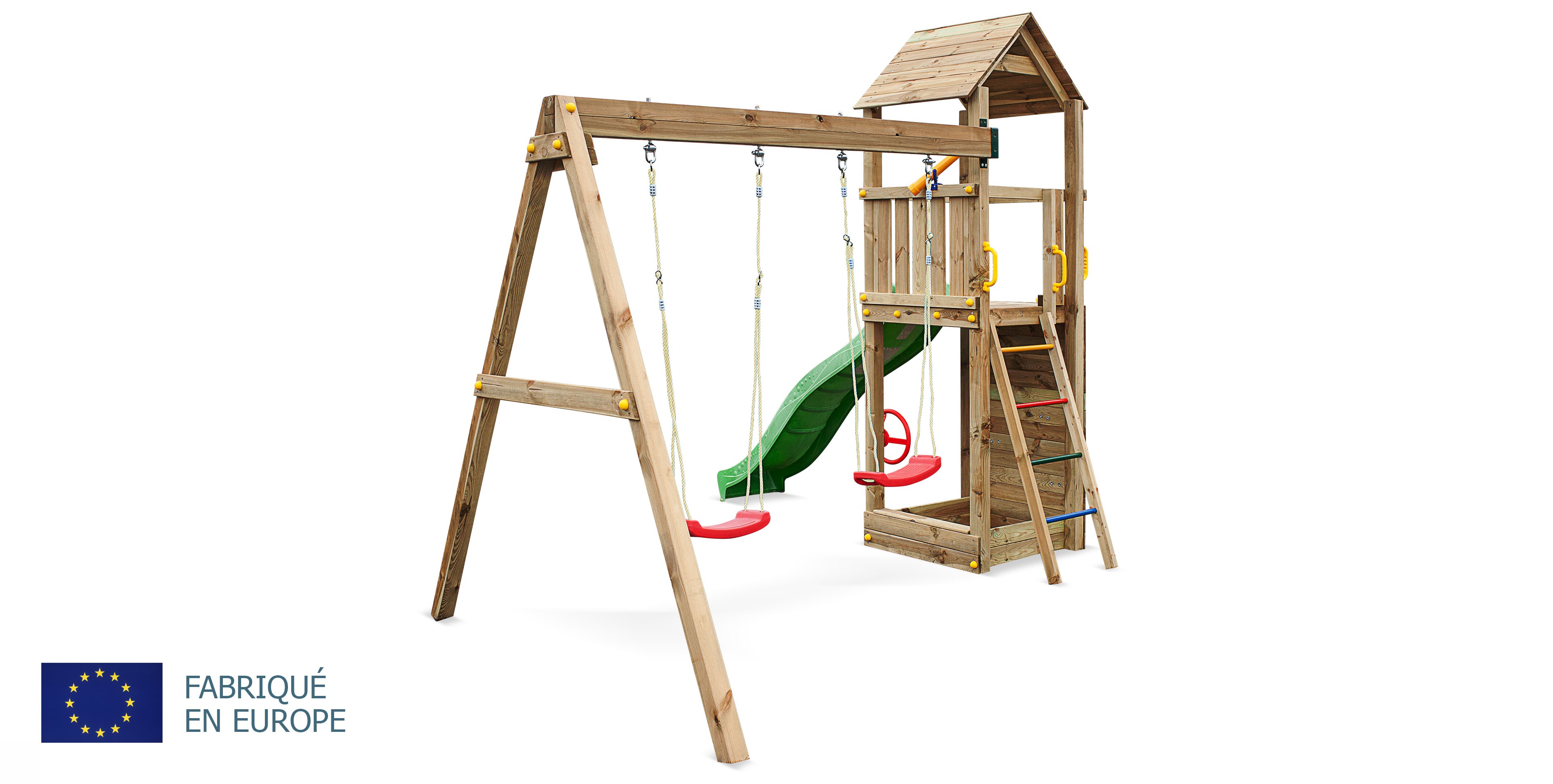 Balancoire avec toboggan bois
