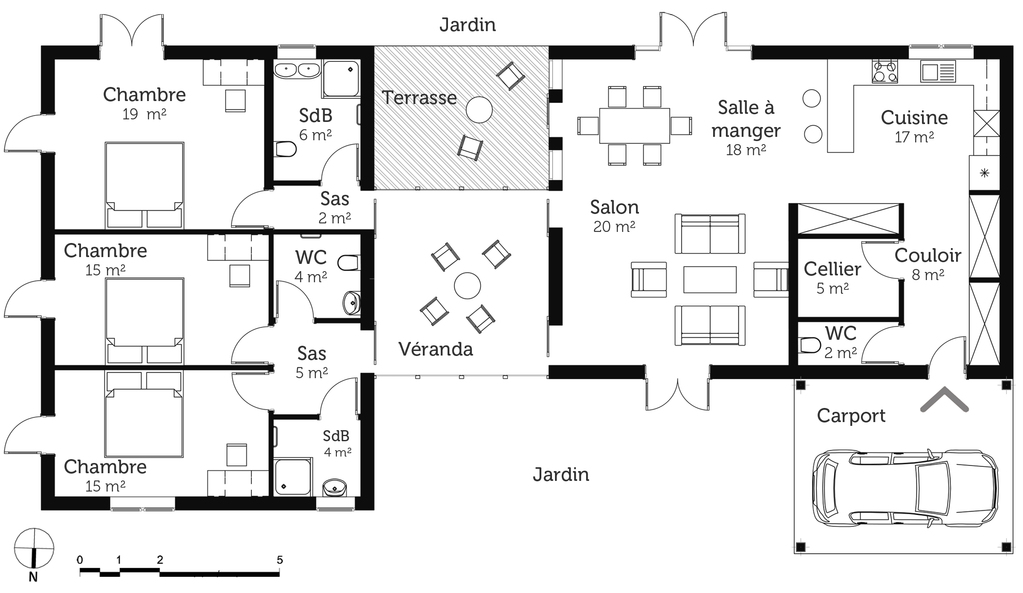 veranda avec un mur aveugle