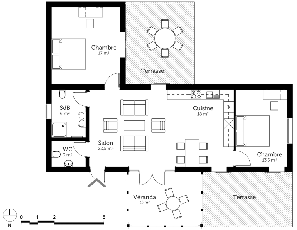 maison en l avec veranda