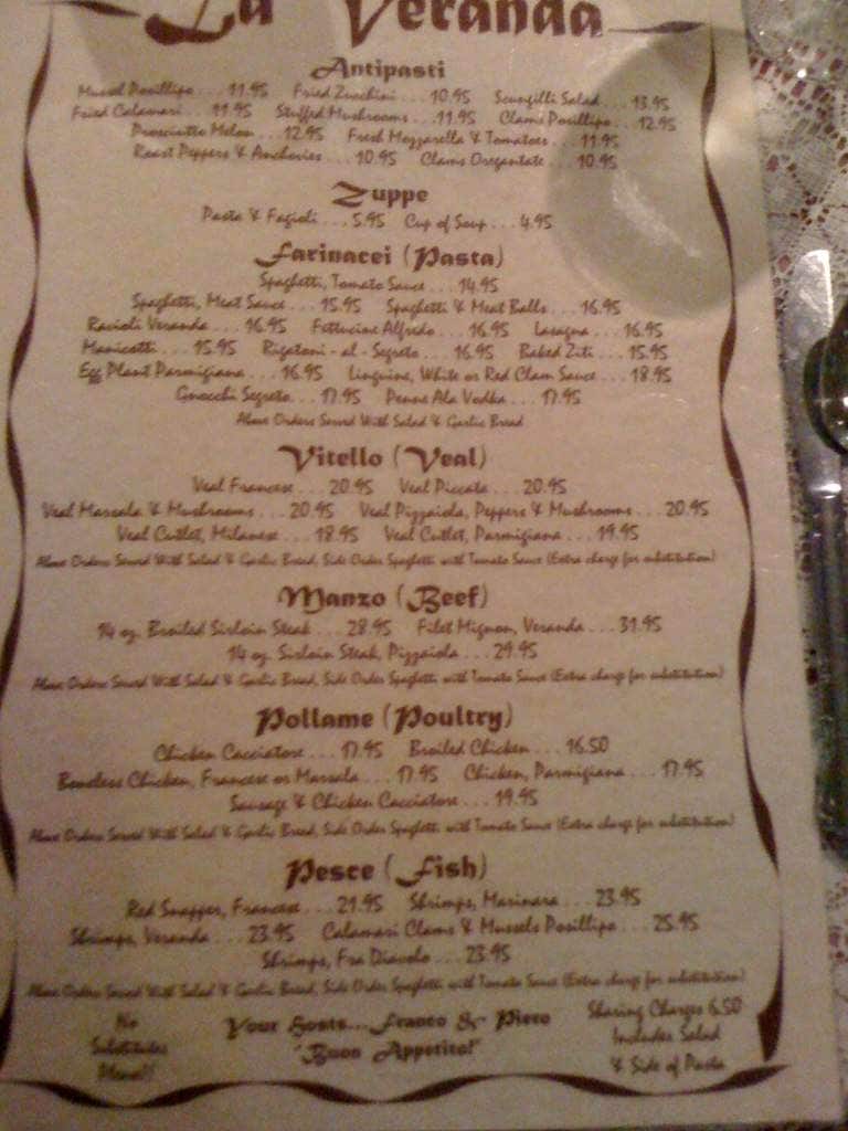 veranda menu