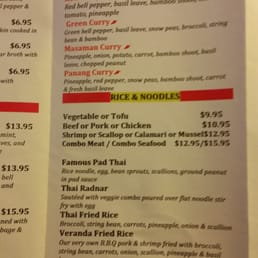veranda thai cuisine menu
