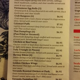 veranda thai cuisine menu