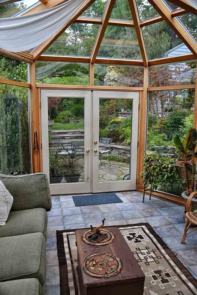 veranda toiture bois