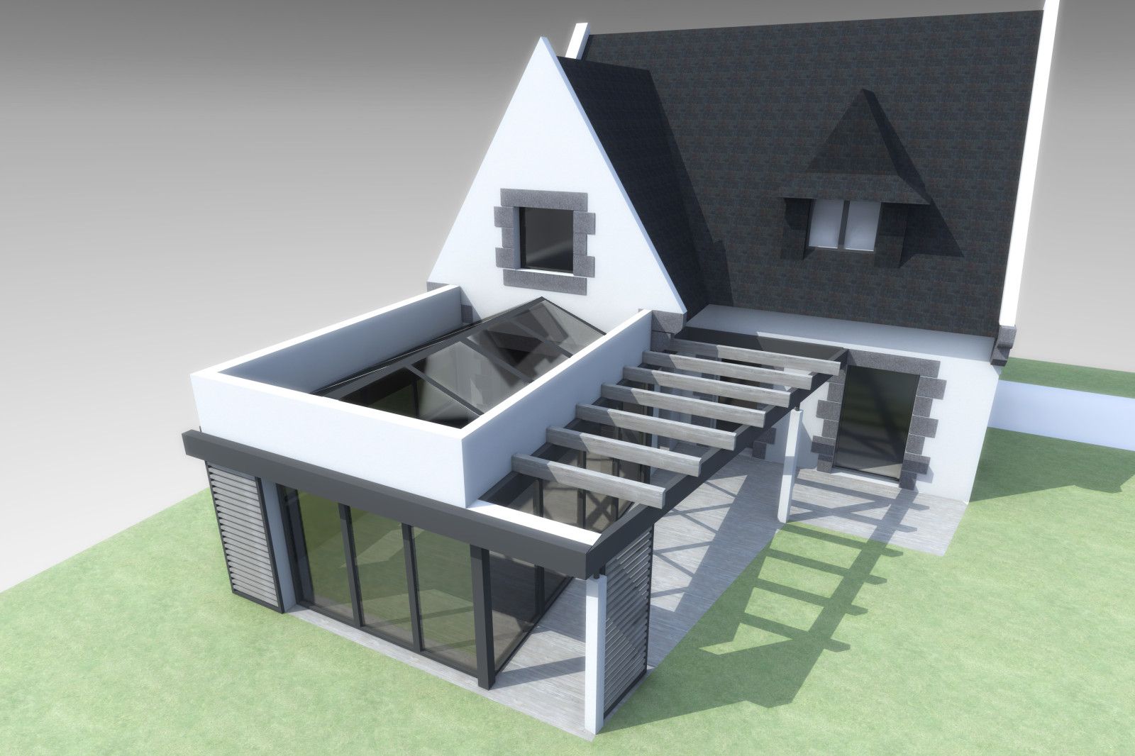 veranda sur maison neo bretonne