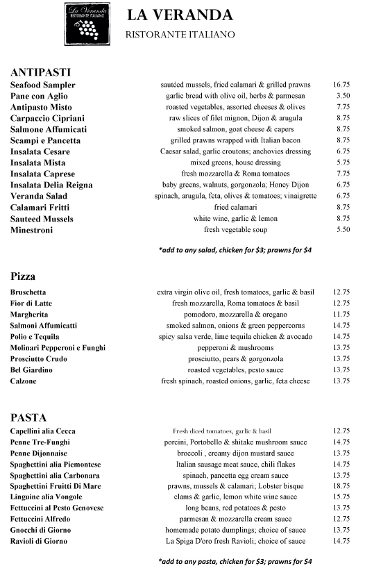 veranda menu
