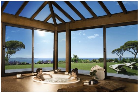 veranda bois piscine