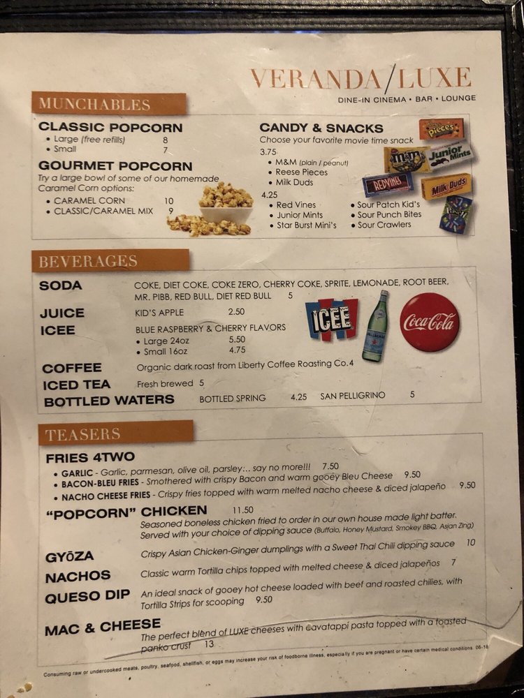 veranda luxe cinema concord menu