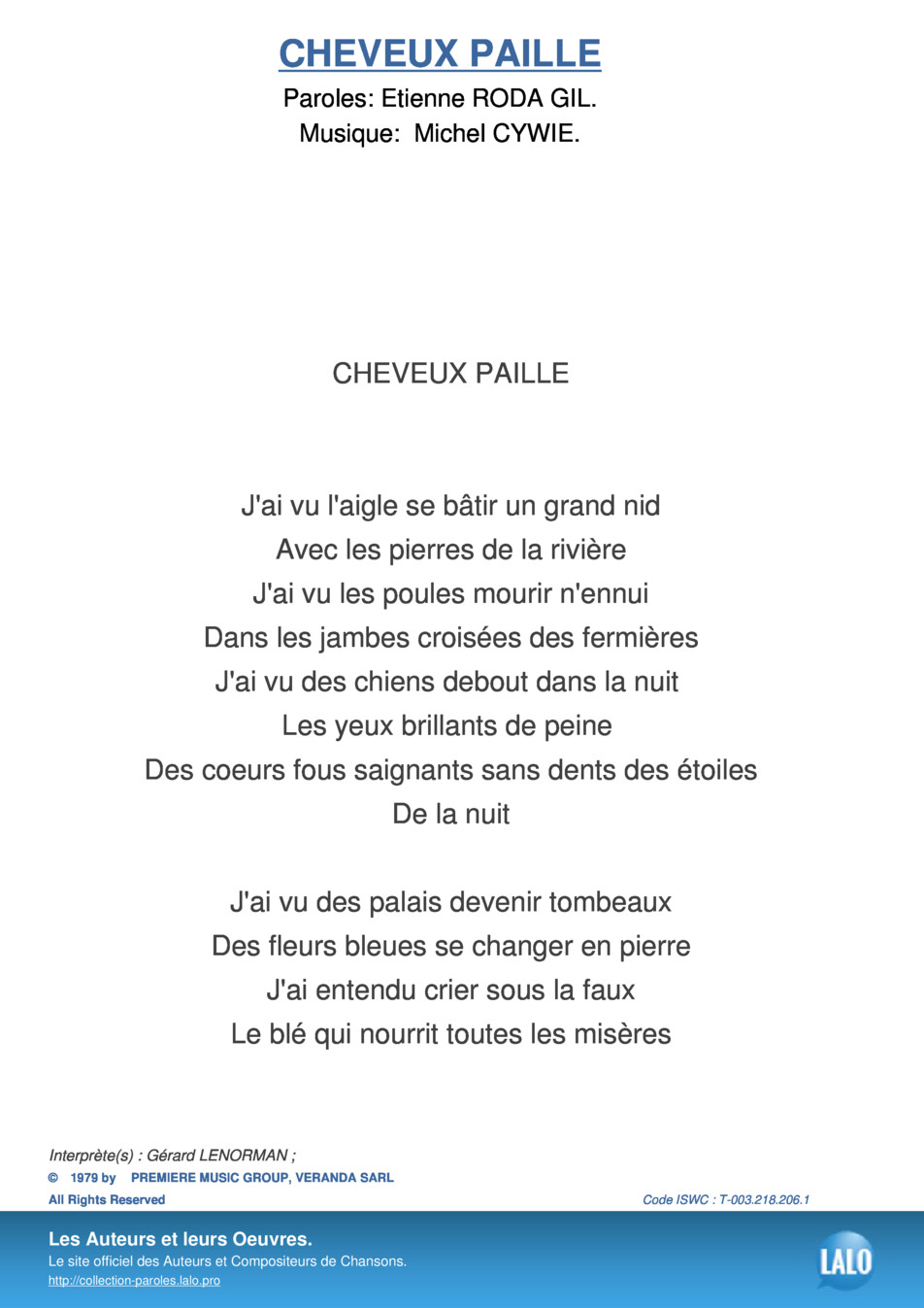 la fille de la vÃ©randa paroles
