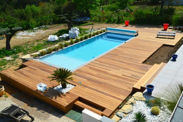 veranda bois pour piscine