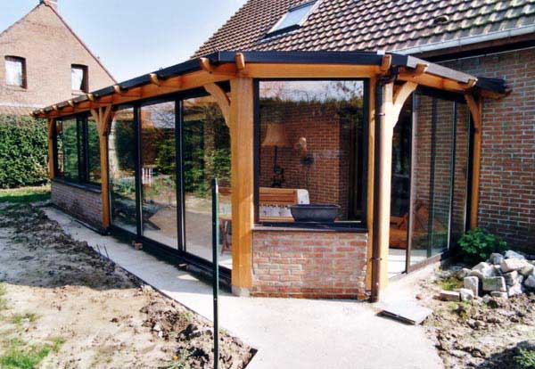 veranda bois et brique