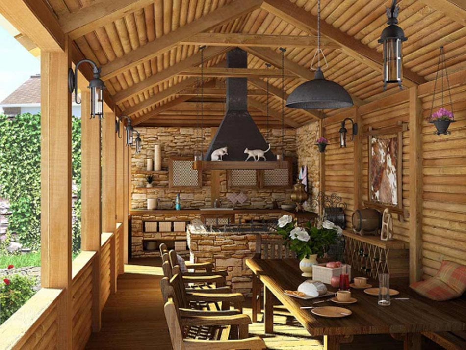 veranda interieur bois